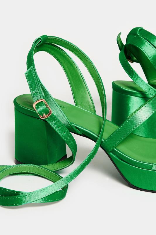 LIMITED COLLECTION Green Satin Strappy Platform Heels In Wide E Fit & Extra Wide EEE Fit 4