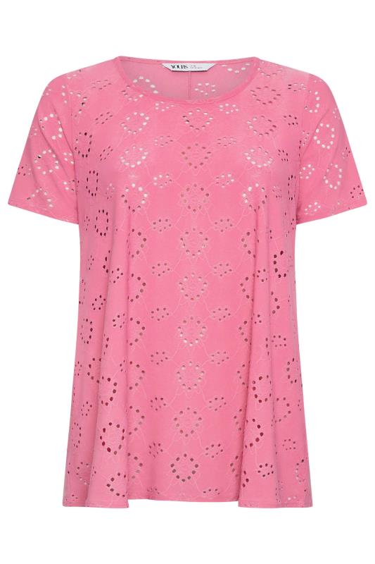 YOURS Plus Size Pink Broderie Anglaise T-Shirt | Yours Clothing 5