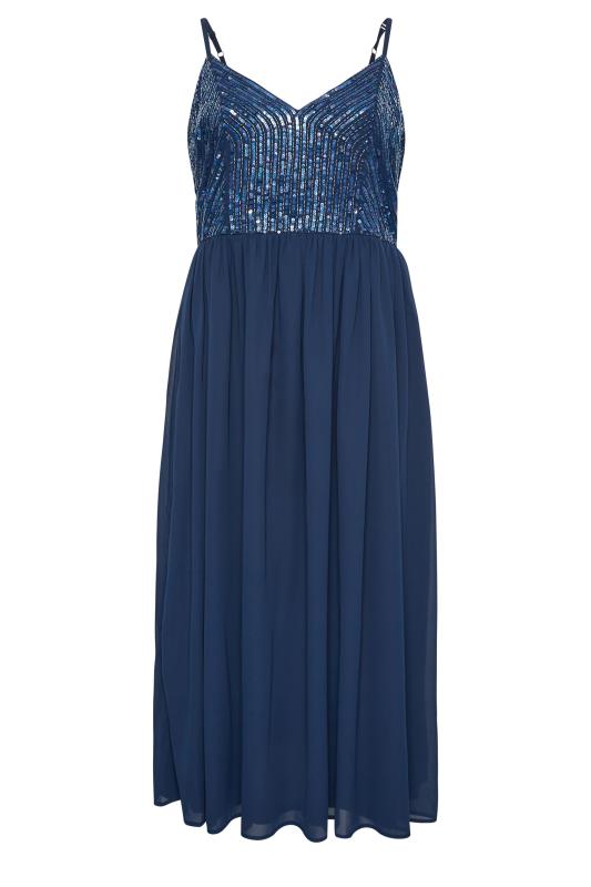 LUXE Plus Size Navy Blue Sequin Embellished Sleeveless Maxi Dress | Yours Clothing 6