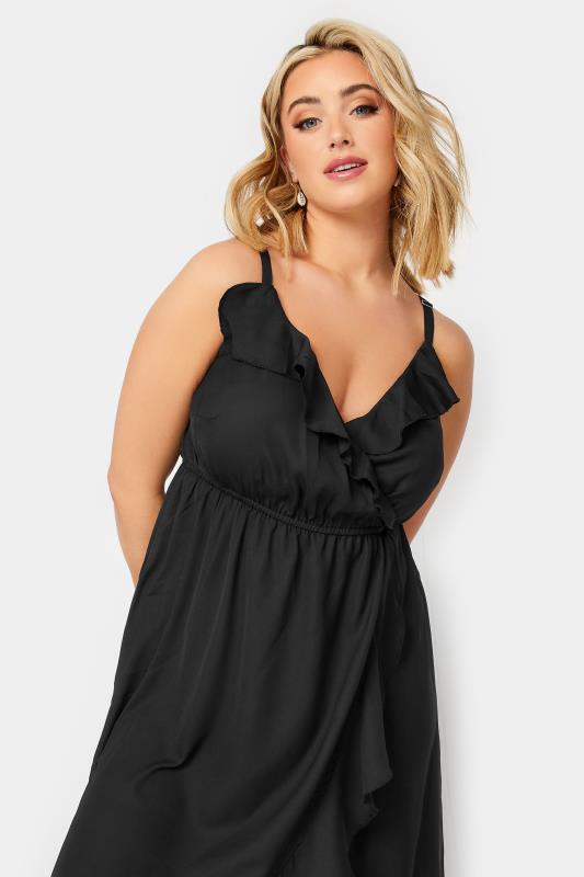 LIMITED COLLECTION Plus Size Black Frill Midaxi Wrap Dress | Yours Clothing  5