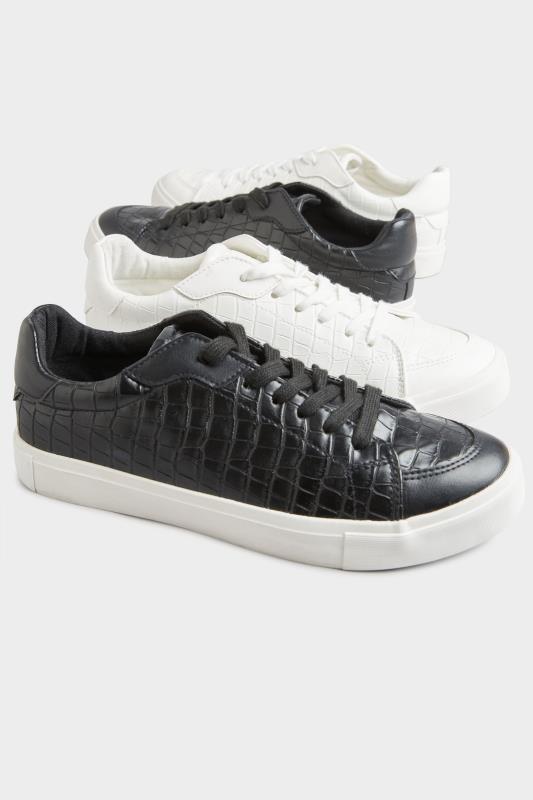 LTS Black Croc Lace Up Trainers In Standard Fit | Long Tall Sally  6