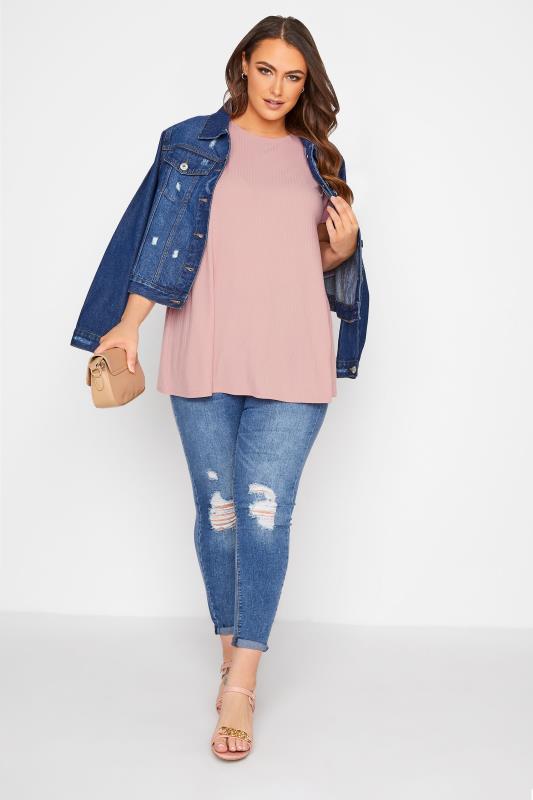 Plus Size Pink Ribbed Swing Top | Yours Clothing 2