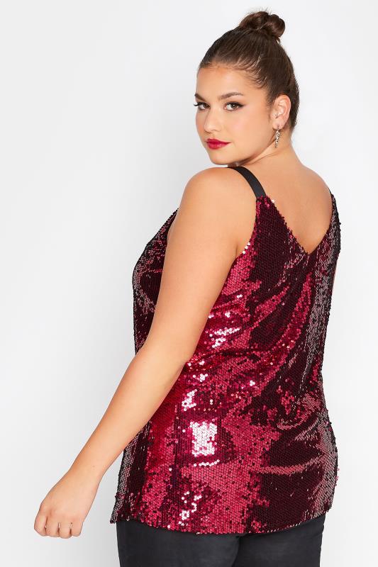 YOURS LONDON Plus Size Red Sequin Embellished Cami Top | Yours Clothing 3