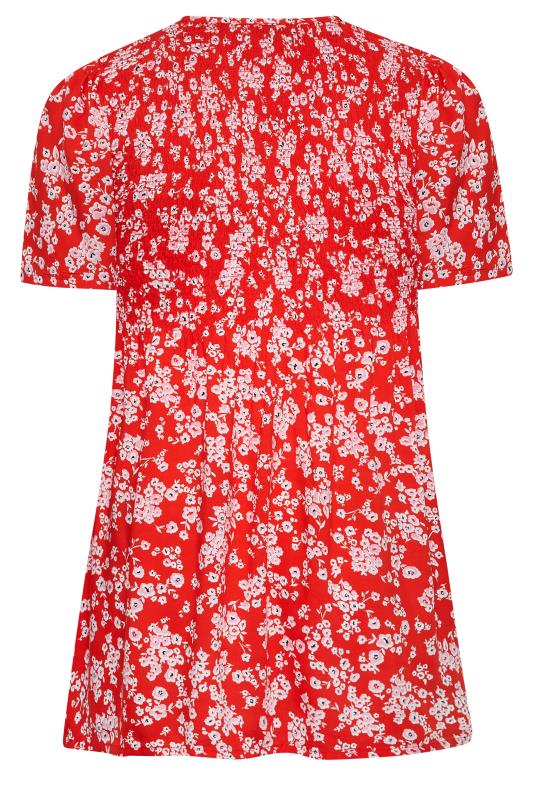Plus Size Red Ditsy Floral Shirred Top | Yours Clothing 7