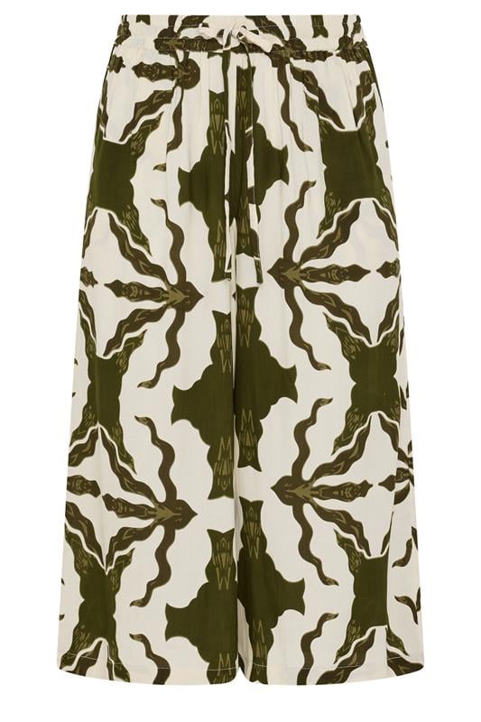 YOURS Plus Size White & Green Tile Print Wide Leg Culottes | Yours Clothing 5