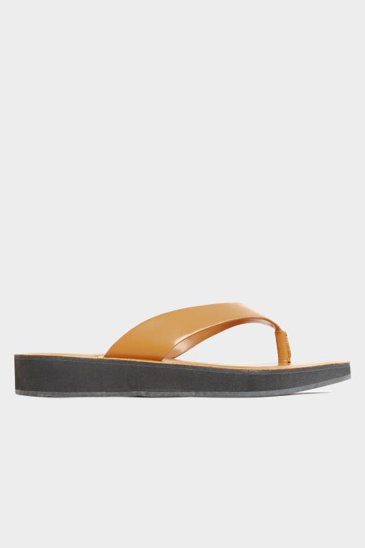 LTS Tan Brown Toe Thong Sandals In Standard D Fit | Long Tall Sally 3