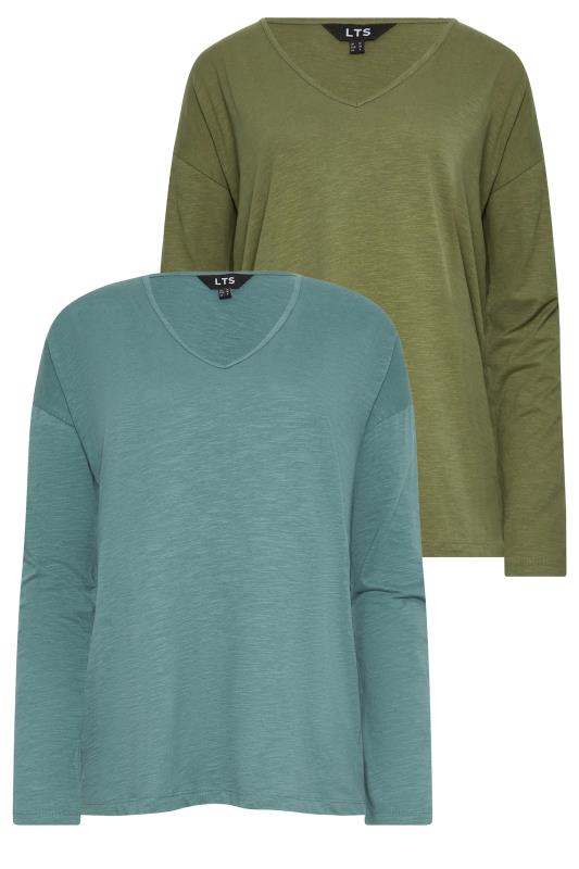 LTS Tall 2 PACK Khaki Green & Blue Long Sleeve T-Shirts | Long Tall Sally 7