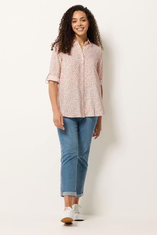 M&Co White & Orange Ditsy Floral Tab Sleeve Shirt 1
