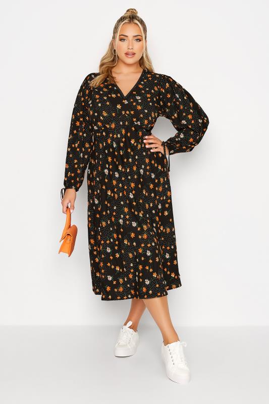 LIMITED COLLECTION Curve Black Floral Balloon Sleeve Midi Dress 1