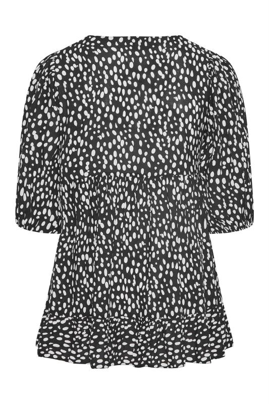 Plus Size Black Spot Print Tie Neck Tiered Smock Top | Yours Clothing  7