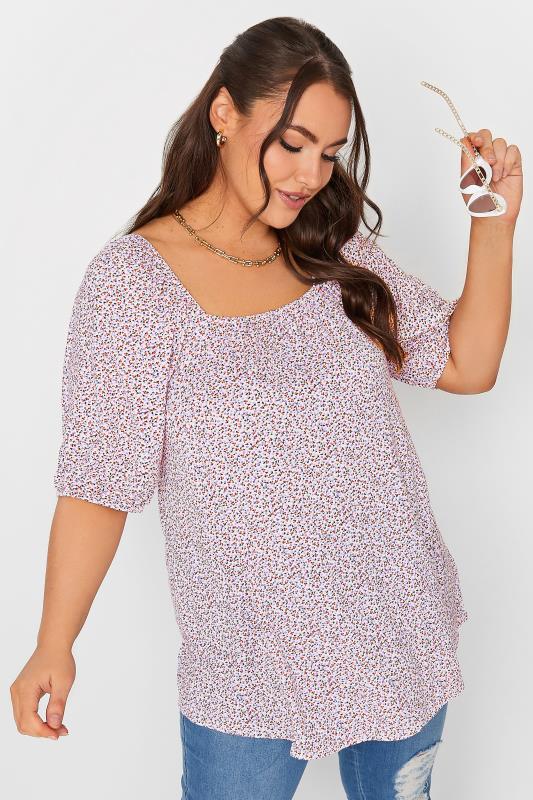 LIMITED COLLECTION Plus Size Lilac Purple Ditsy Floral Top | Yours Clothing 1