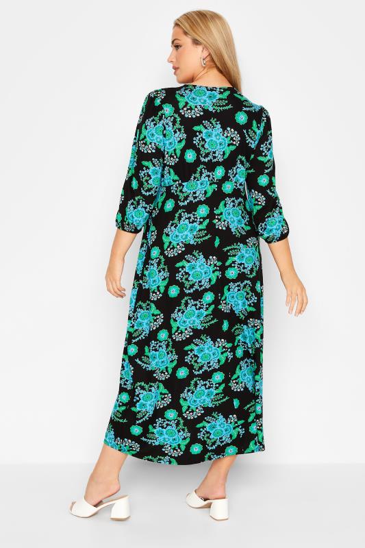 YOURS LONDON Plus Size Black & Green Floral Print Side Split Maxi Dress | Yours Clothing 3