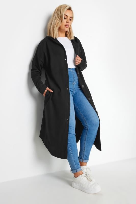  Tallas Grandes YOURS Curve Black Button Through Hooded Maxi Jacket