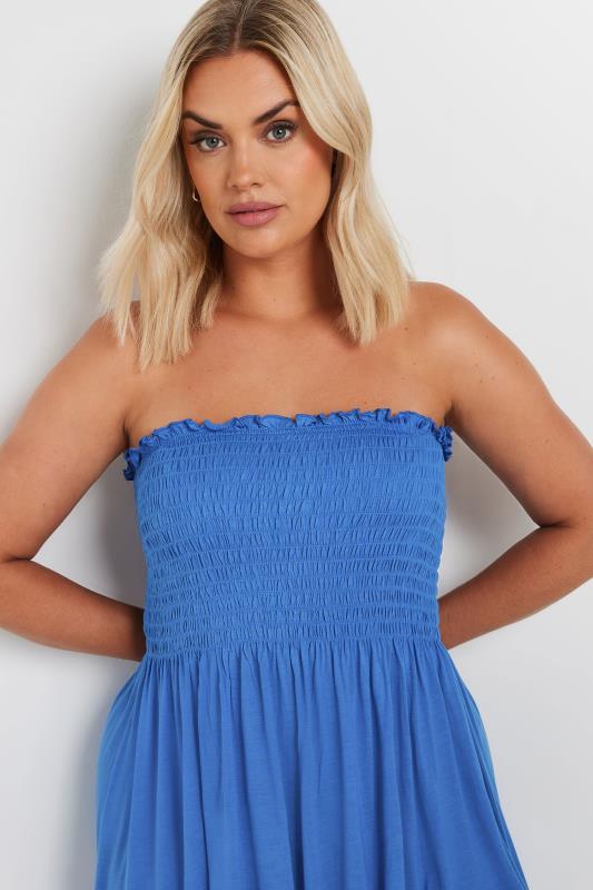 YOURS Plus Size Cobalt Blue Shirred Bandeau Longline Top | Yours Clothing 4