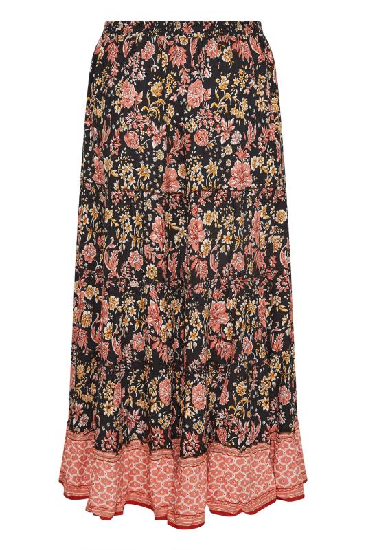 Curve Black Floral Tiered Gypsy Maxi Skirt 5