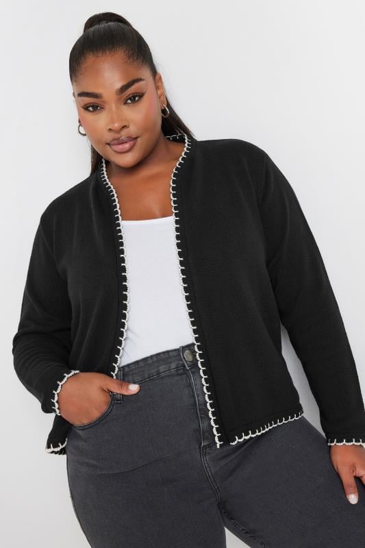 YOURS Plus Size Black Scallop Hem Knitted Cardigan | Yours Clothing  2