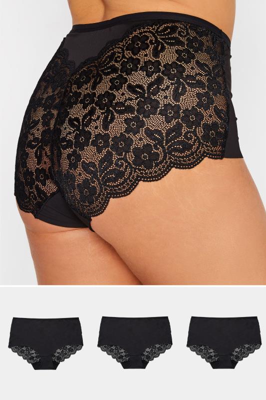 Plus Size 3 PACK Black Lace Full Briefs | Yours Clothing  1