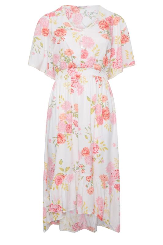 YOURS Plus Size White Floral Print Dipped Hem Midi Dress | Yours Clothing 6