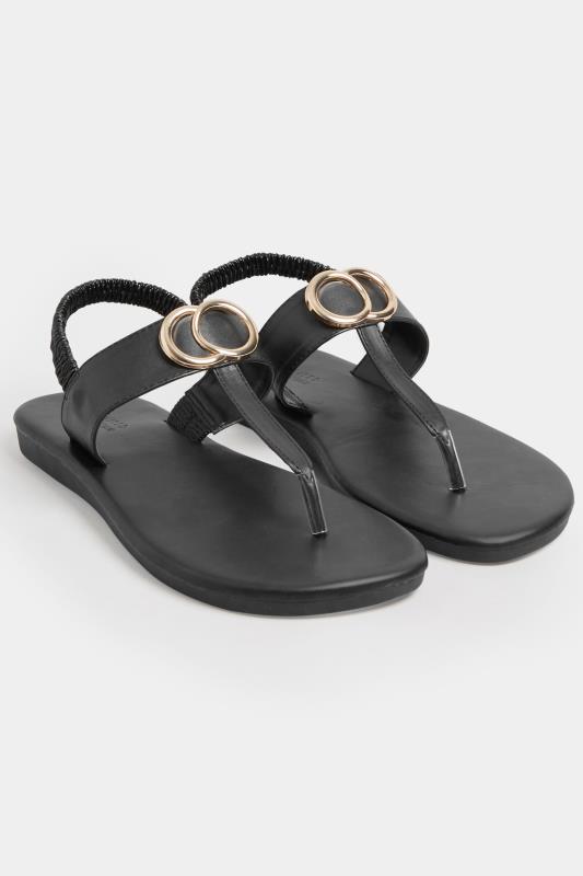 LIMITED COLLECTION Black & Gold Double Ring Toe Thong Sandals In Wide E Fit & Extra Wide EEE Fit 2