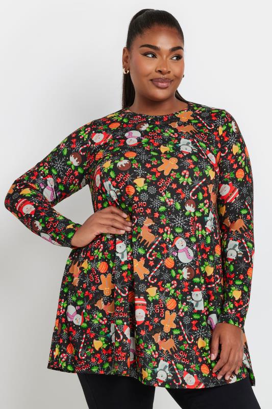 YOURS Plus Size Black Christmas Print Tunic Top | Yours Clothing 4