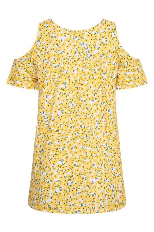 Plus Size White & Yellow Ditsy Print Cold Shoulder Top | Yours Clothing 7