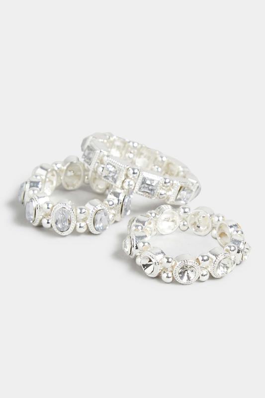 3 PACK Silver Diamante Stretch Rings 3