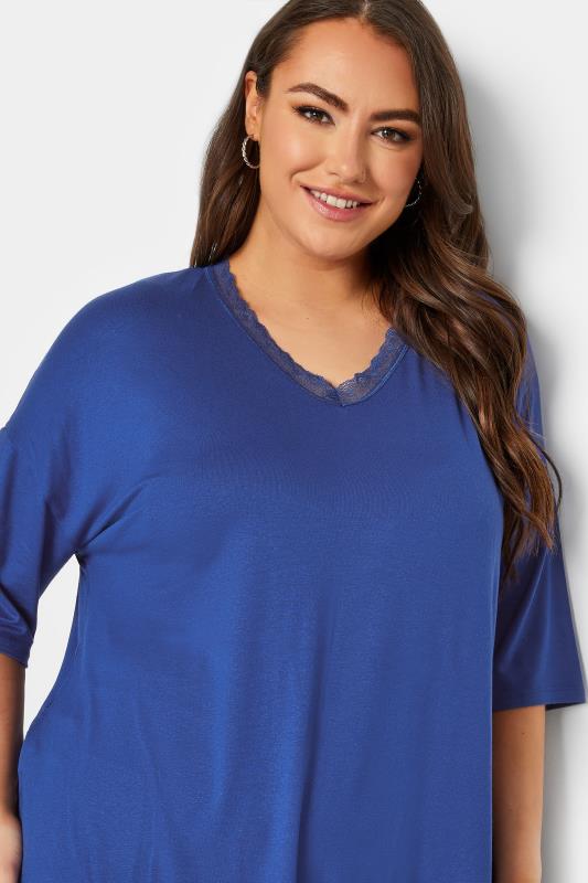 YOURS Plus Size Cobalt Blue Lace Neck T-Shirt | Yours Clothing 4