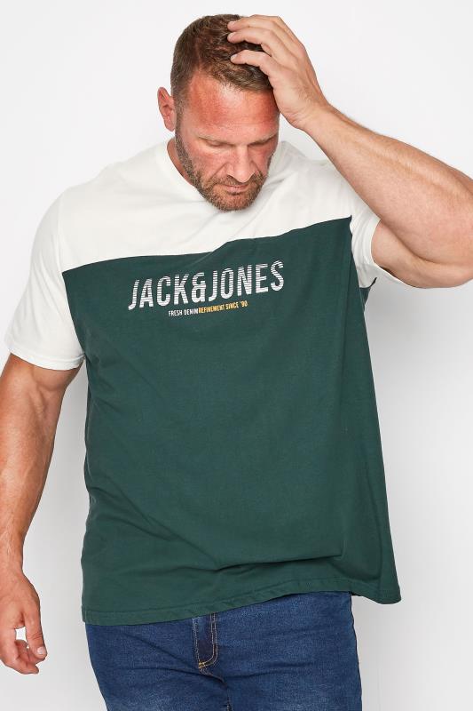 JACK & JONES Big & Tall Green Logo Colour Block T-Shirt 1