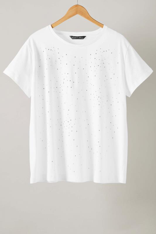 EVANS Curve White Stud Embellished Pure Cotton T-Shirt 5