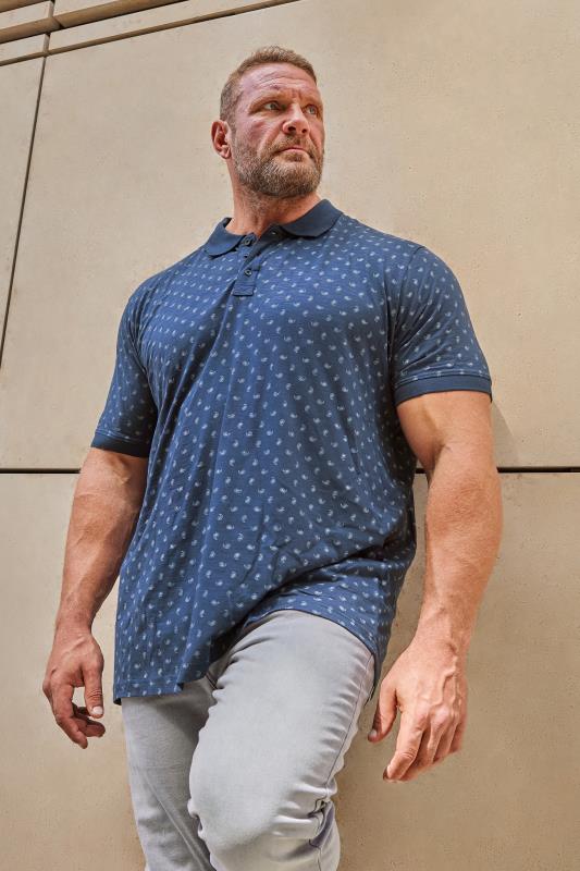 Men's  BadRhino Big & Tall Navy Blue Shell Print Polo Shirt