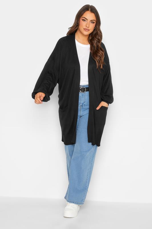 Plus Size Curve Black Balloon Sleeve Fine Knit Cardigan | Yours Clothing 3