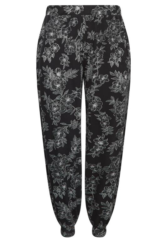 YOURS Plus Size Curve Black Cuffed Floral Harem Joggers | Yours Clothing 4