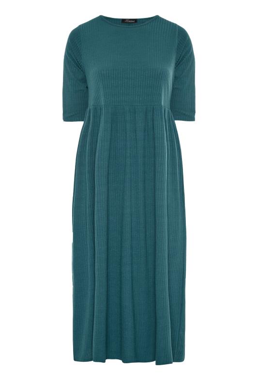 LIMITED COLLECTION Curve Teal Green Ribbed Midaxi Dress 6