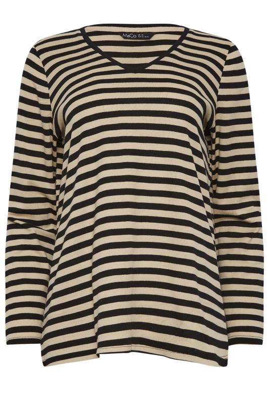 M&Co Beige Brown Stripe V-Neck Cotton Long Sleeve T-Shirt | M&Co 7