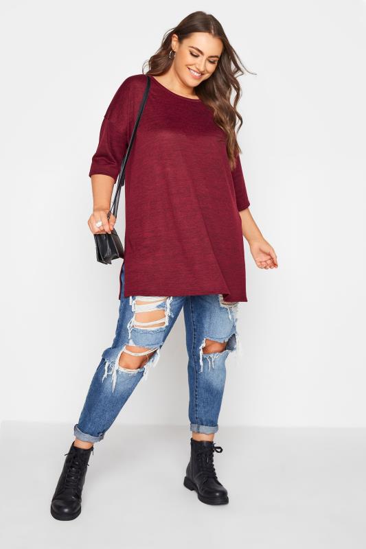 Curve Berry Red Marl Oversized Jersey T-Shirt 2
