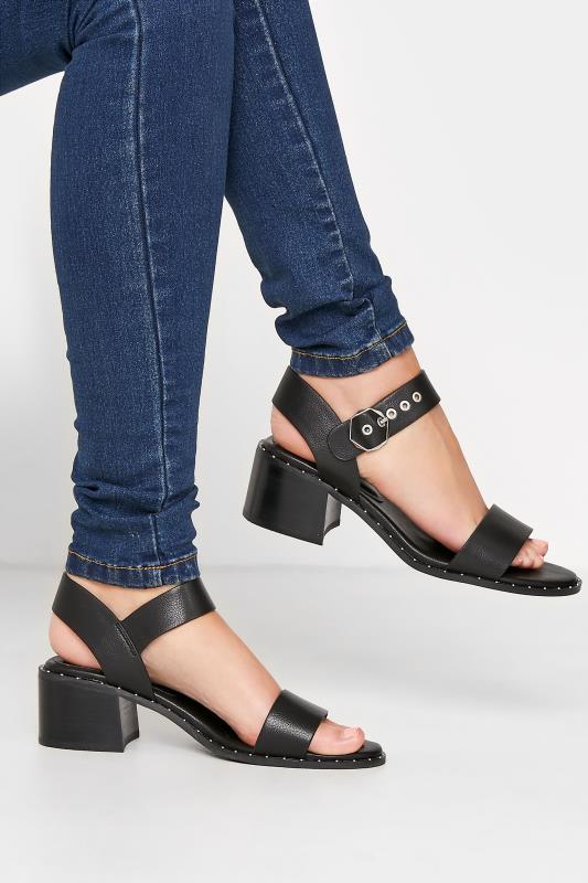 LTS Black Studded Block Heel Sandals In Standard Fit | Long Tall Sally 1