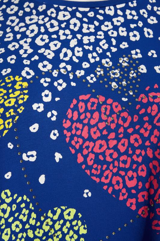 Plus Size Blue Leopard Heart Printed T-shirt | Yours Clothing 5