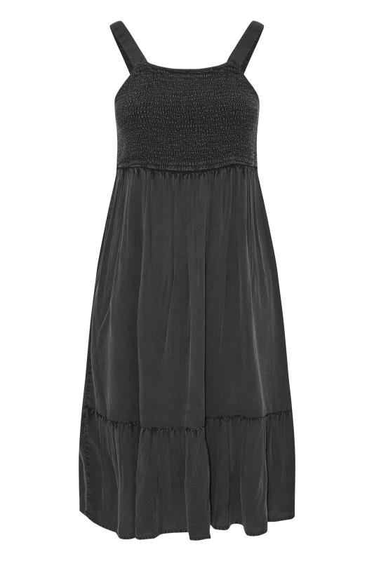 Plus Size Black Acid Wash Shirred Midi Smock Sundress | Yours Clothing  6