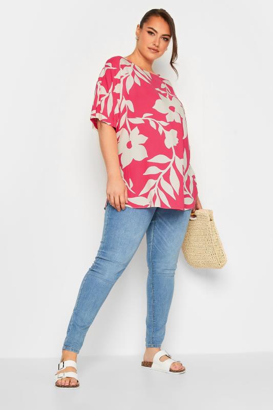 YOURS Curve Plus Size Hot Pink Floral Top | Yours Clothing  2