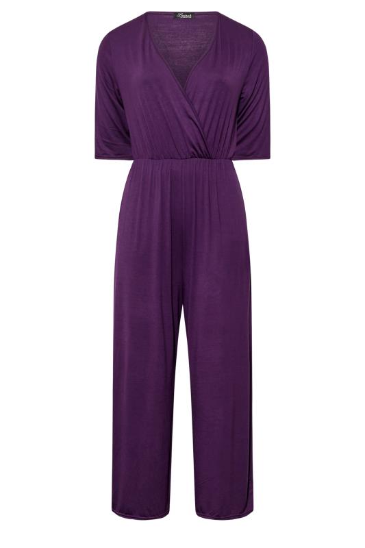 LIMITED COLLECTION Plus Size Dark Purple Wrap Culotte Jumpsuit | Yours Clothing 5