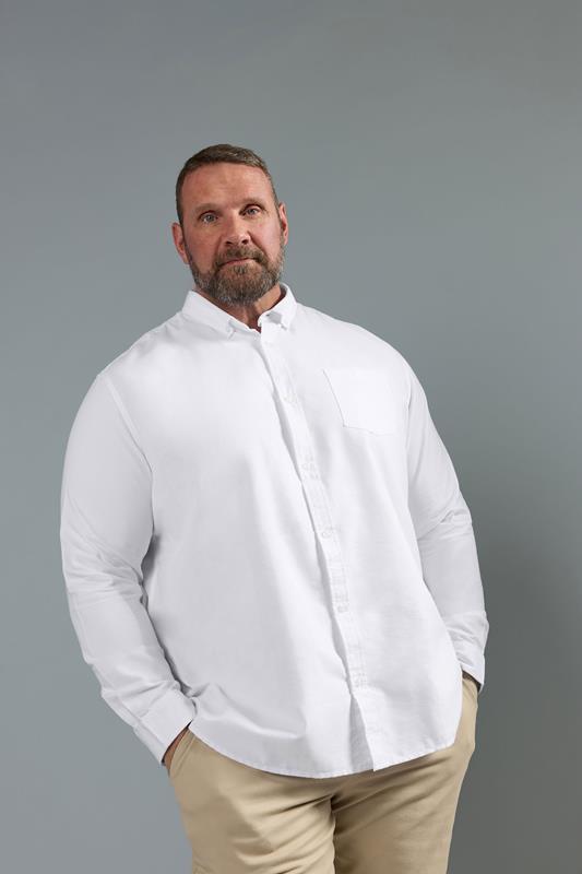  BadRhino Big & Tall Chemise manches longues blanche en coton Oxford de qualité supérieure