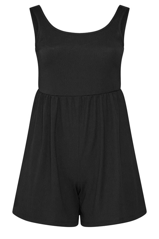YOURS Plus Size Black Smock Textured Playsuit | Yours Clothing 5
