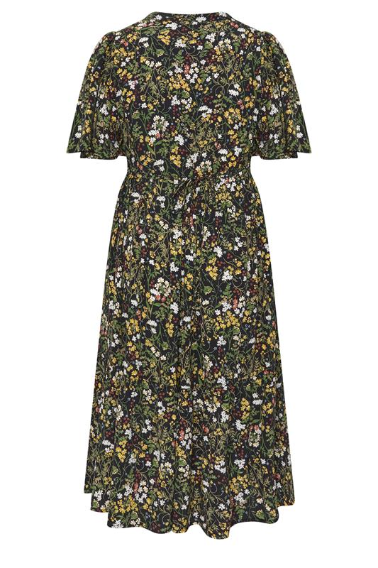 YOURS Plus Size Black Floral Placket Midi Dress | Yours Clothing 2