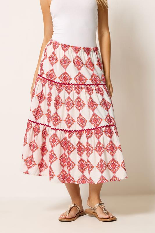  M&Co Ivory White Abstract Tile Print Maxi Skirt
