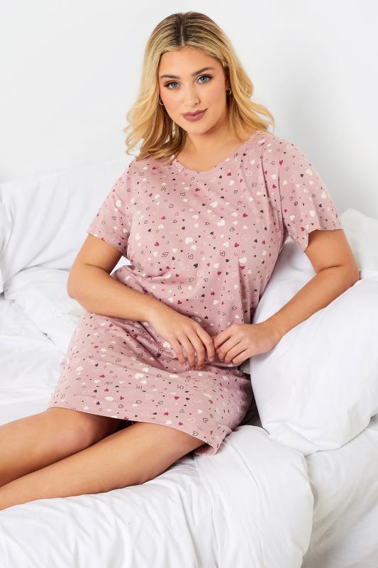 Plus Size Light Pink Heart Print Nightdress | Yours Clothing 3