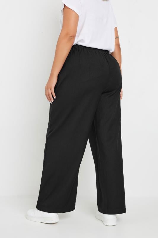 YOURS Plus Size Black Drawstring Wide Leg Trousers | Yours Clothing  3