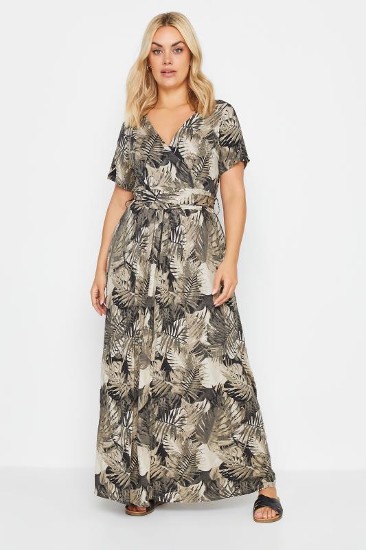 YOURS Plus Size Green Leaf Print Wrap Maxi Dress | Yours Clothing 2