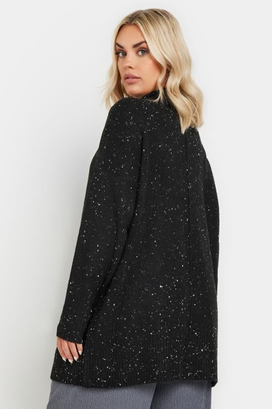 YOURS Plus Size Black Speckled High Neck Seam Jumper | Yours Clothing 4