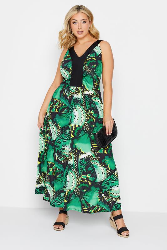 Plus Size  YOURS LONDON Curve Green Butterfly Print Maxi Dress