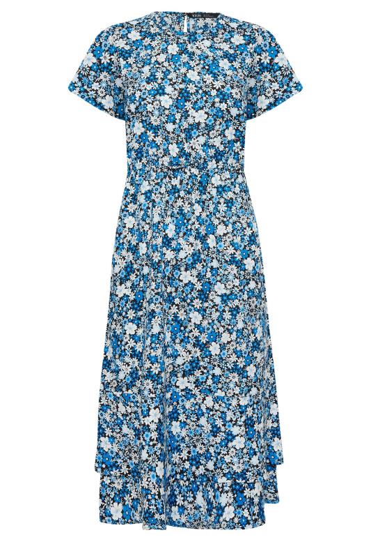 Plus Size  YOURS PETITE Curve Blue Floral Tie Waist Midaxi Dress